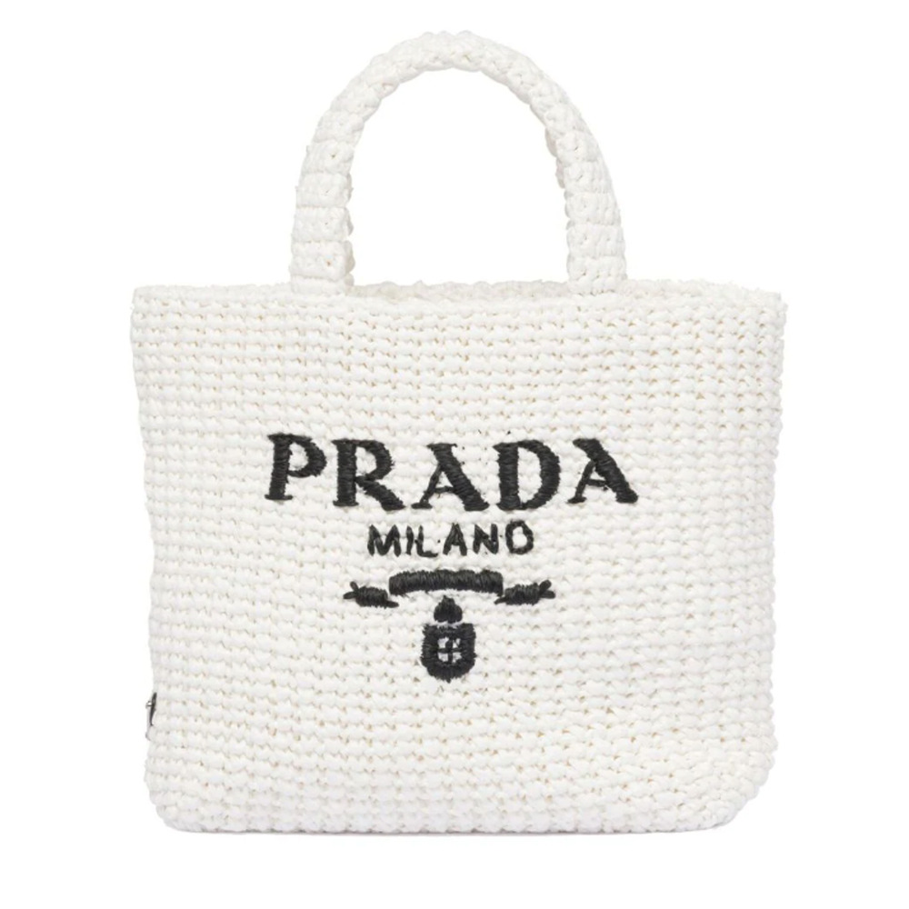 BRAND NEW PRADA RAFFIA CROCHET SMALL VACATION WHITE TOTE BAG AUTHENTIC!